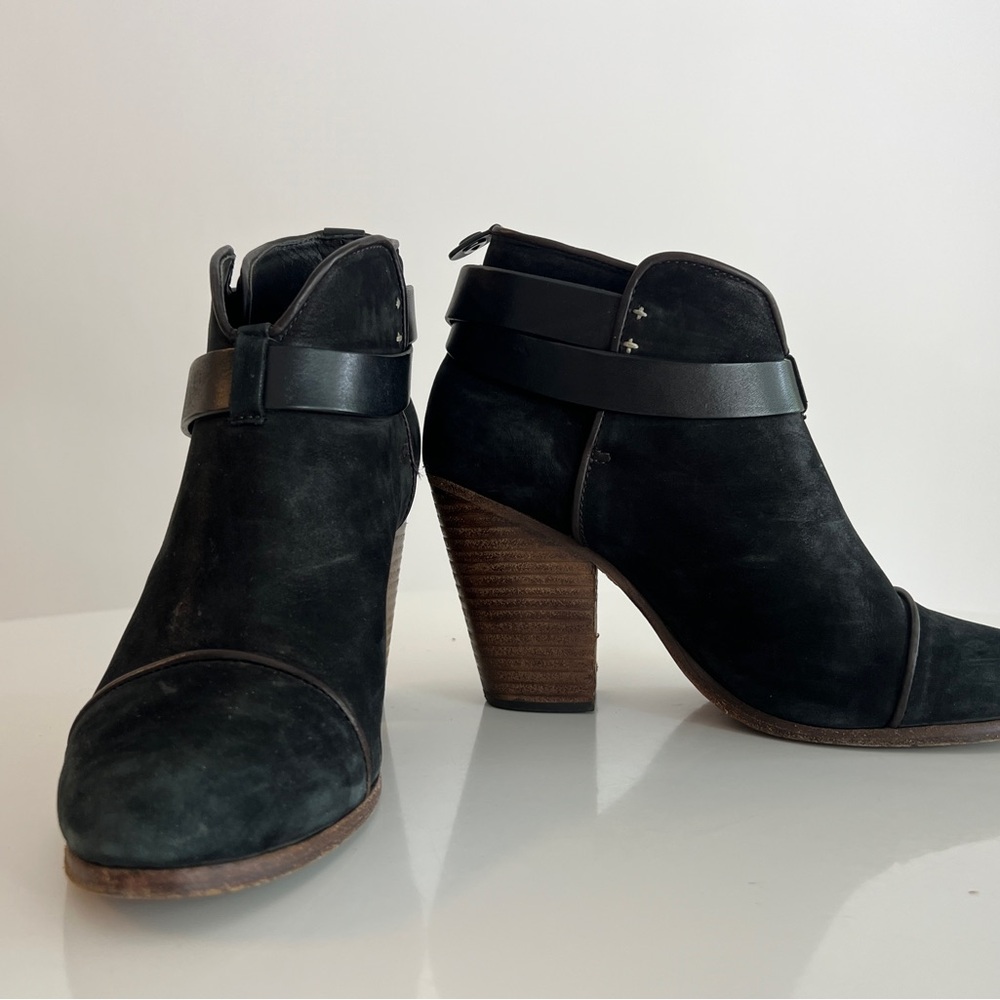 RAG & BONE Harrow Black Leather Suede Ankle Boots Booties Size 37.5 US 7.5 strap